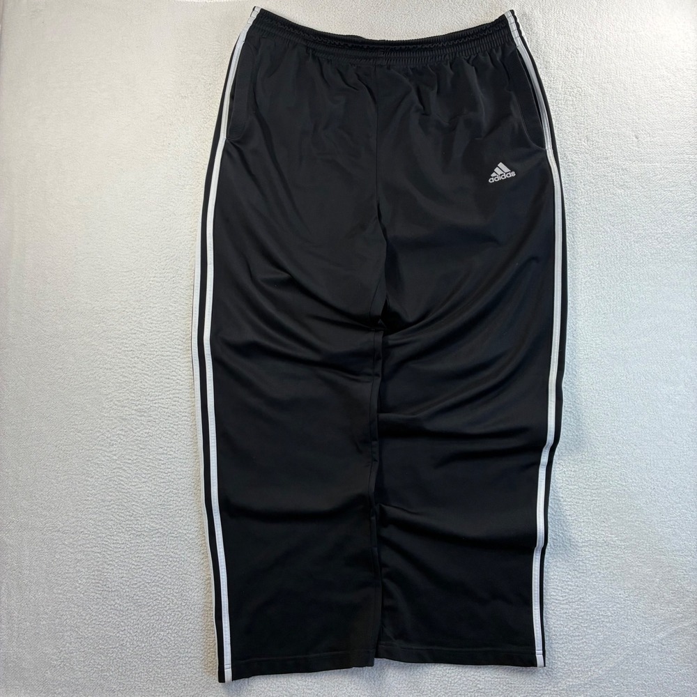 Y2K Adidas Track Pants Mens LG Black White Baggy Windbreaker Sweatpant Ankle Zip